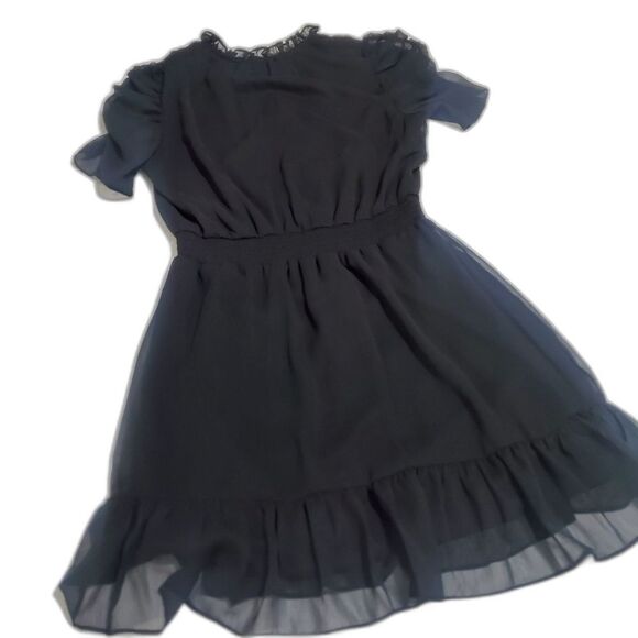 black ruffle mini dress by MSK size L NEW without tags - Picture 1 of 10
